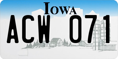 IA license plate ACW071