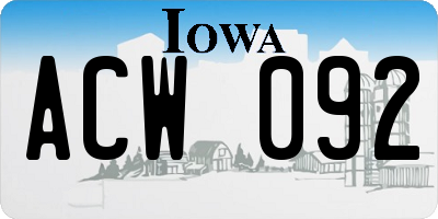 IA license plate ACW092