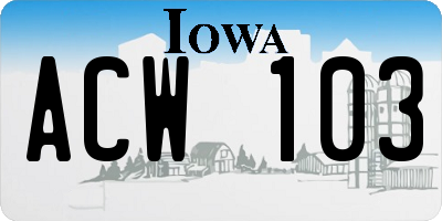 IA license plate ACW103
