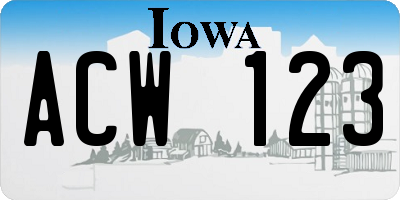 IA license plate ACW123
