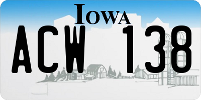 IA license plate ACW138