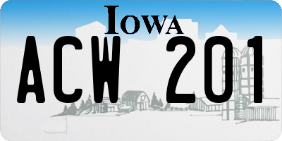 IA license plate ACW201