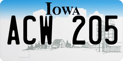 IA license plate ACW205