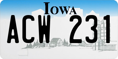 IA license plate ACW231