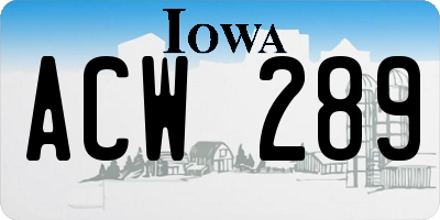 IA license plate ACW289