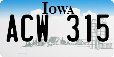 IA license plate ACW315