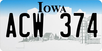IA license plate ACW374