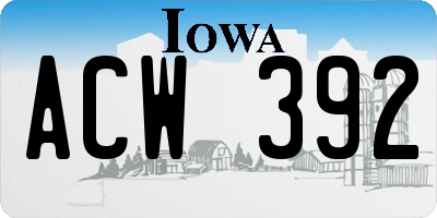 IA license plate ACW392
