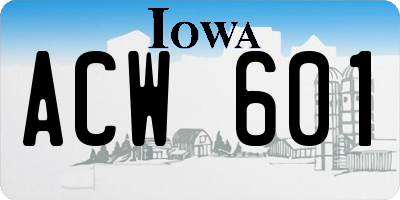 IA license plate ACW601