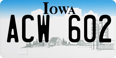 IA license plate ACW602
