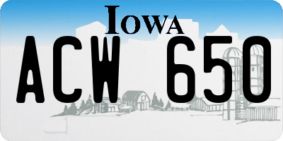 IA license plate ACW650