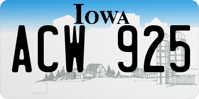 IA license plate ACW925