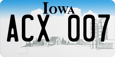 IA license plate ACX007