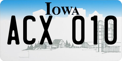 IA license plate ACX010