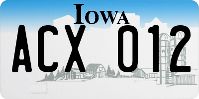 IA license plate ACX012