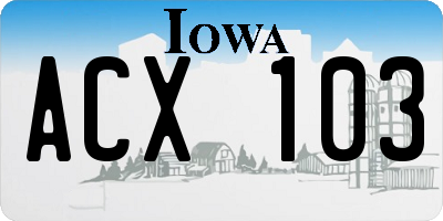 IA license plate ACX103