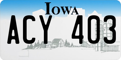 IA license plate ACY403