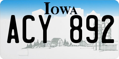 IA license plate ACY892