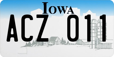 IA license plate ACZ011