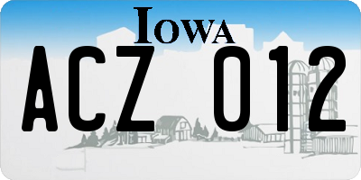 IA license plate ACZ012