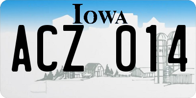 IA license plate ACZ014