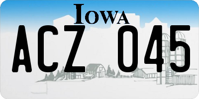 IA license plate ACZ045