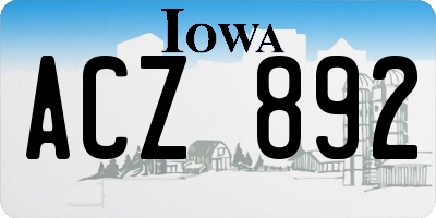 IA license plate ACZ892