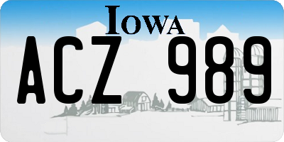IA license plate ACZ989