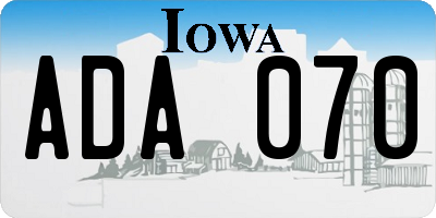 IA license plate ADA070