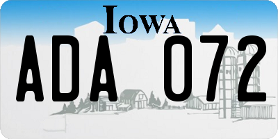 IA license plate ADA072