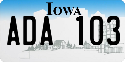 IA license plate ADA103