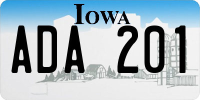 IA license plate ADA201