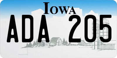 IA license plate ADA205