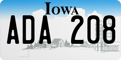 IA license plate ADA208