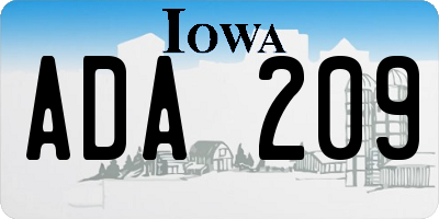 IA license plate ADA209