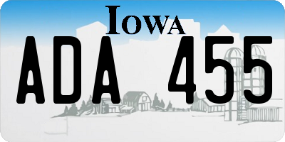 IA license plate ADA455