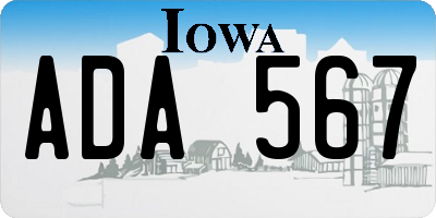 IA license plate ADA567
