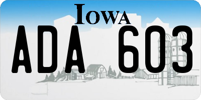 IA license plate ADA603