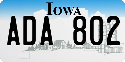 IA license plate ADA802