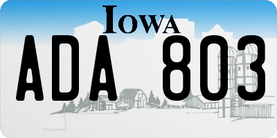 IA license plate ADA803