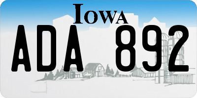 IA license plate ADA892