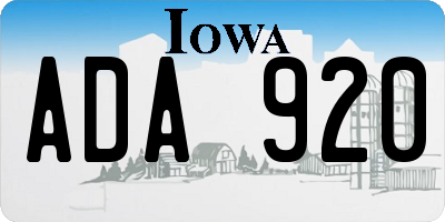 IA license plate ADA920