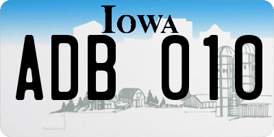 IA license plate ADB010