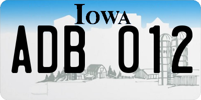 IA license plate ADB012