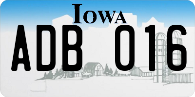 IA license plate ADB016