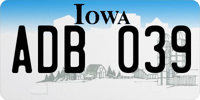 IA license plate ADB039