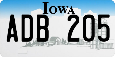 IA license plate ADB205