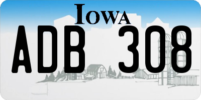 IA license plate ADB308