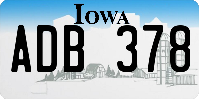 IA license plate ADB378