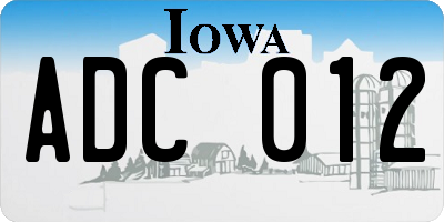IA license plate ADC012